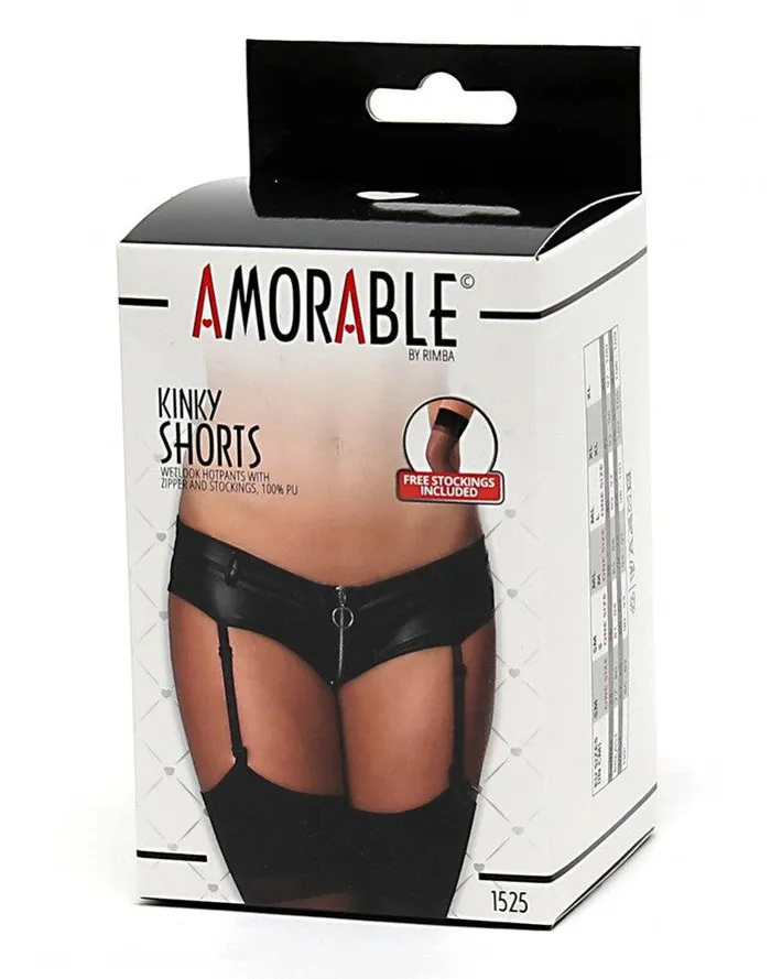 Amorable by Rimba Female Sex Toys | Amorable - Erotische Slip - Wetlook Hotpants Met Rits In Kruis inclusief Jarretels En Kousen - One Size