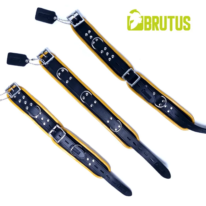 Brutus - Enkelboeien - Zwart Gele Leren Afsluitbare Enkelboeien - Leather Ankle Restraints Black Yellow | Brutus Restraints