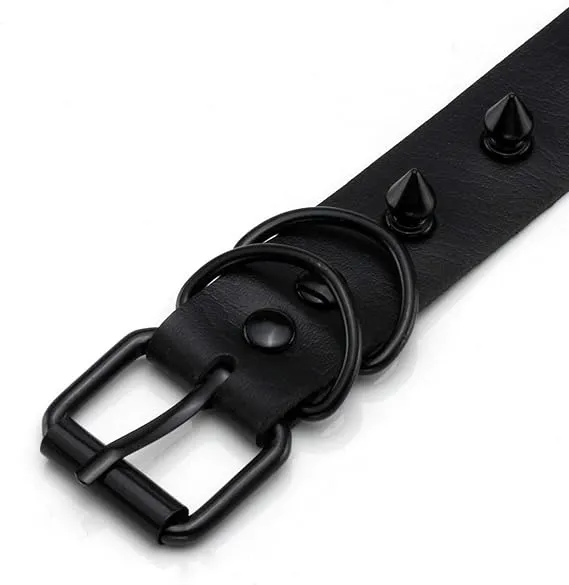 Collare nero con borchie nere, anello per guinzaglio e cinghie regolabili | Italian-Sexy Vibrators