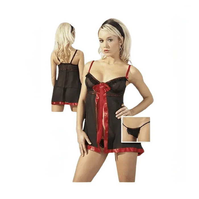 Cottelli Collection Lingerie Babydoll nerotrasparente e rosso S Vibrators