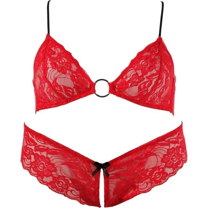 Cottelli Collection Lingerie Completino salmone composto da reggiseno e culotte aperta in pizzo - M | Female Sex Toys
