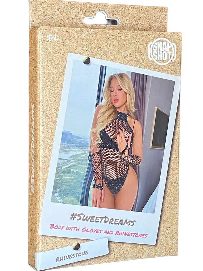 Snapshot Teddies And Bodies | Snapshot - #sweetdreams - Body met Handschoenen met Strass steentjes - One Size - Zwart